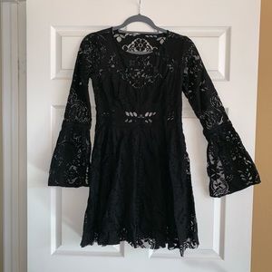 Free People Black Lace Lovers Folk Song Dress sz 6
